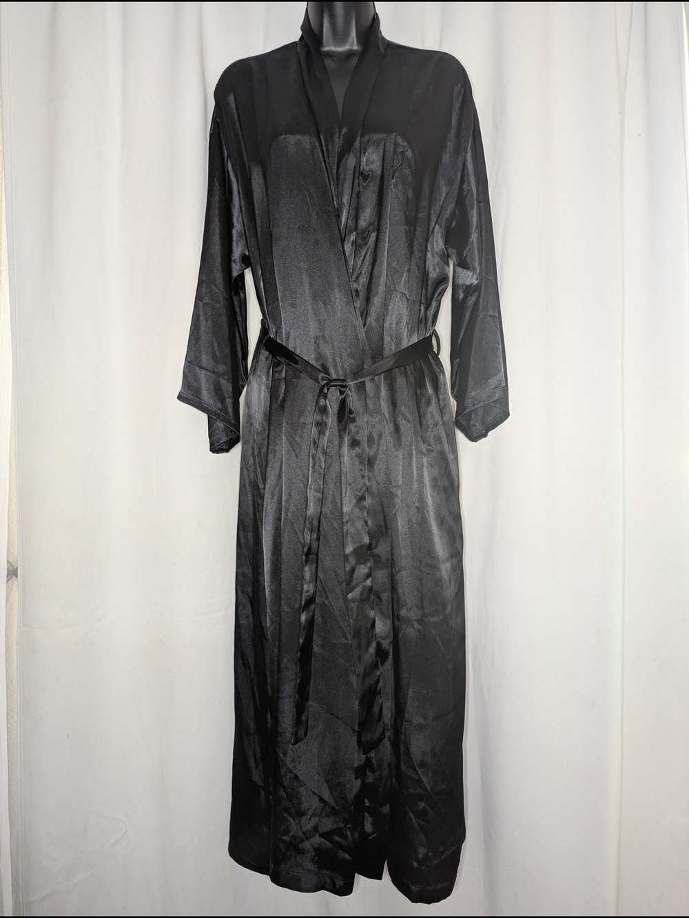 Satin Long Kimono Robe in Black - Women's Intimates
